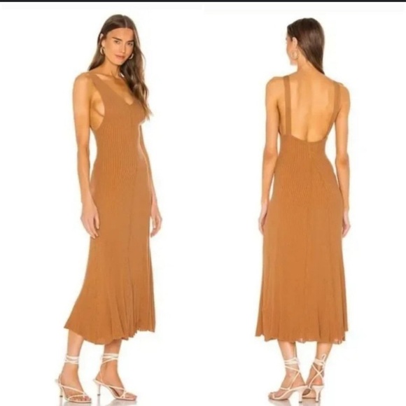 Free People Sweet As Honey Ribbed Knit Camel Maxi Dress Size XL - Picture 1 of 8